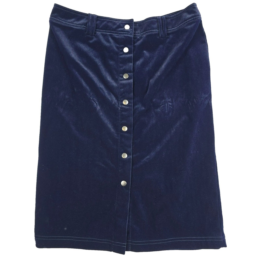 Christopher & Banks Navy Blue Velvet Button Front Pencil Skirt Womens Medium